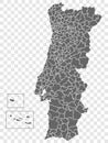 Blank map of Portugal. Departments of Portugal map. High detailed gray vector map of Portugal on transparent background